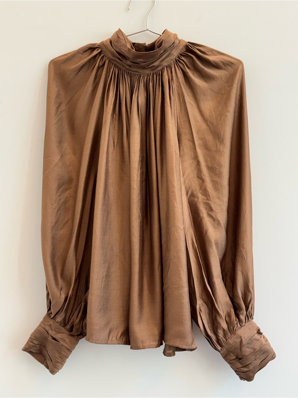H&M Brown Satin High-Neck Blouse